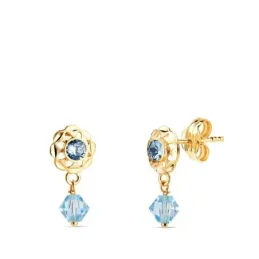 Pendientes en Oro 18k cubanas con 14 mm. con circonitas azules