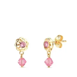 Pendientes en Oro 18k cubanas con 14 mm. con circonitas rosas