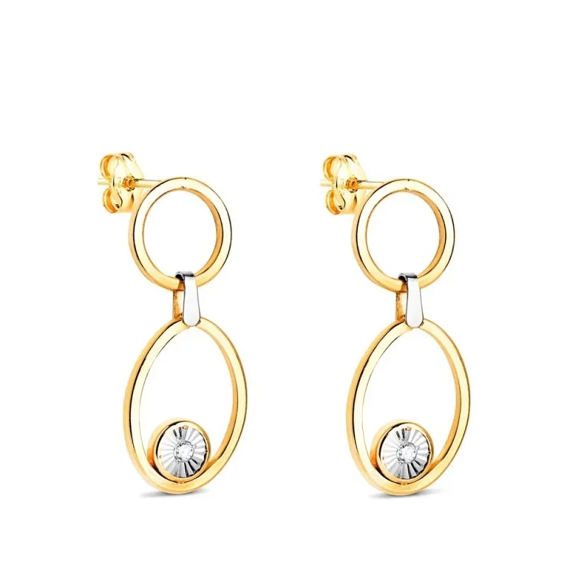 Pendientes Largos Oro Bicolor 18k con 23 mm. aros calados con detalle