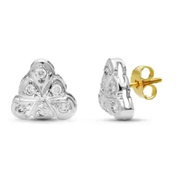 Pendientes en Oro Bicolor 18k de 9 mm. con circonitas