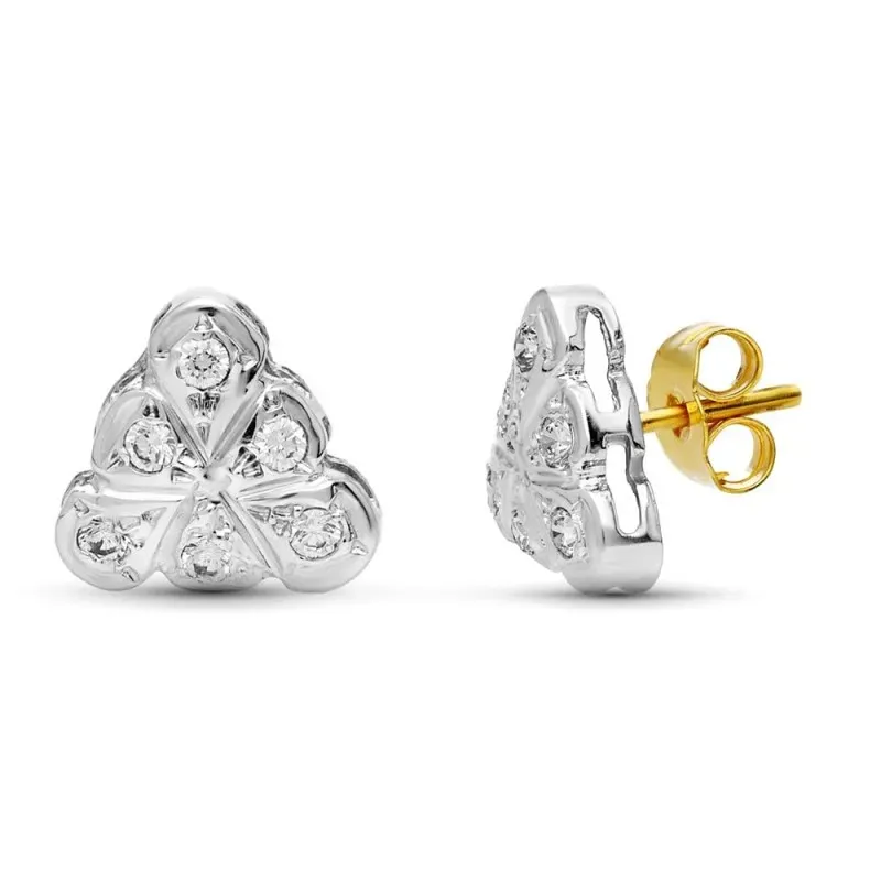Pendientes en Oro Bicolor 18k de 9 mm. con circonitas