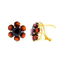 Pendientes en Oro 18k con 12 mm. piedras color granate