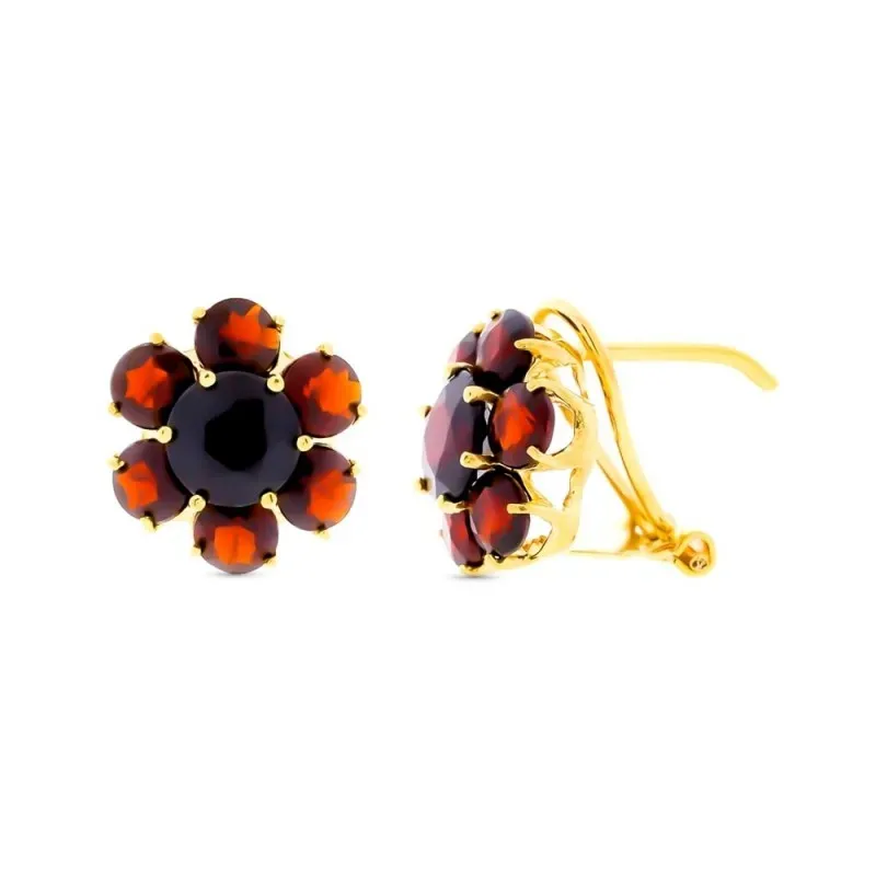 Pendientes en Oro 18k con 12 mm. piedras color granate