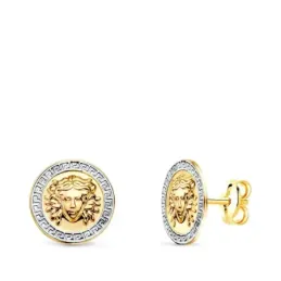 Pendientes en Oro Bicolor 18k con 10 mm. medusa con dibujo de greca