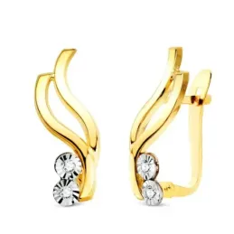 Pendientes en Oro Bicolor de 18k con 16 mm. bandas onduladas circonit
