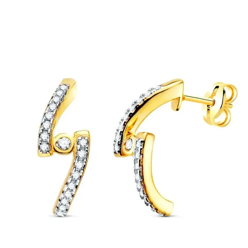 Pendientes Oro 18k con 15 mm. dos bandas con circonitas