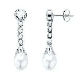 Pendientes Largos en Oro Blanco 18k con 27 mm. chatón circonita con p