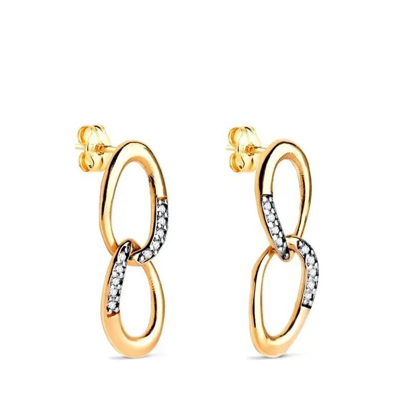 Pendientes en Oro Bicolor de 18k con 20 mm. dos eslabones enlazados c