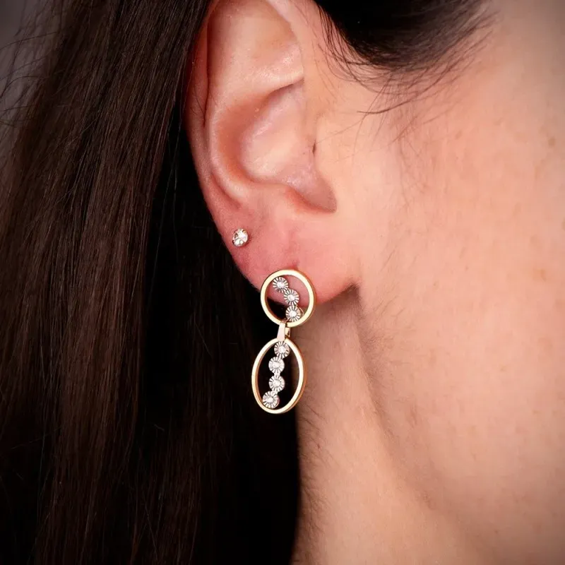 Pendientes Largos en Oro Bicolor de 18k con 25 mm. dos aros calados c
