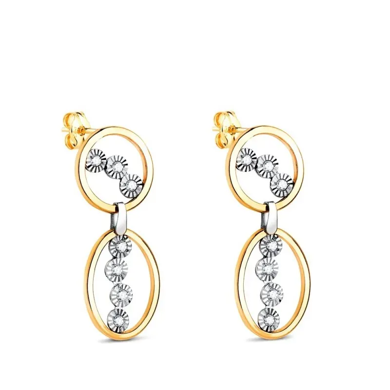 Pendientes Largos en Oro Bicolor de 18k con 25 mm. dos aros calados c