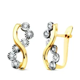 Pendientes en Oro Bicolor 18k de 14 mm. bandas onduladas con motivos