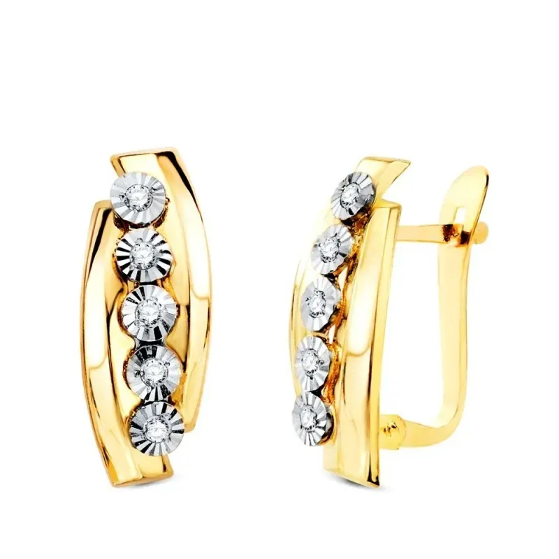 Pendientes en Oro Bicolor de 18k con 16 mm. bandas con motivos redond