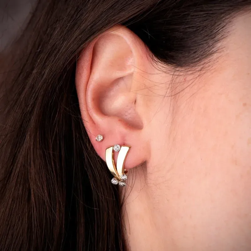 Pendientes en Oro Bicolor 18k de 16.5 mm. con dos bandas lisas circon