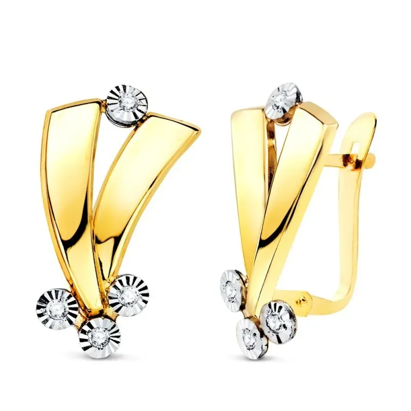 Pendientes en Oro Bicolor 18k de 16.5 mm. con dos bandas lisas circon