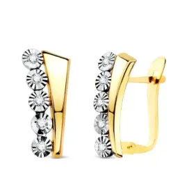 Pendientes en Oro Bicolor de 18k con 14 mm. detalles redondos tallado