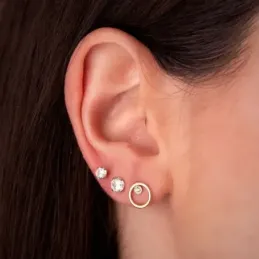 Pendientes Oro Bicolor 18k con 8 mm. redondos calados con circonita