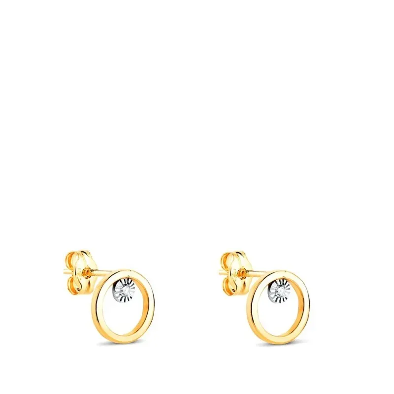 Pendientes Oro Bicolor 18k con 8 mm. redondos calados con circonita
