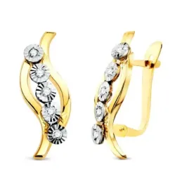 Pendientes en Oro Bicolor de 17 mm. bandas combinadas con circonitas
