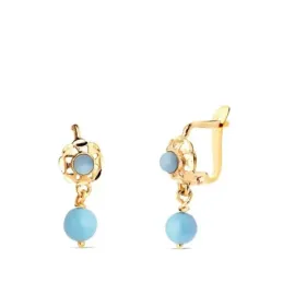 Pendientes Largos Cubanas Oro 18k con 15 mm. turquesas