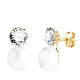 Pendientes en Oro 18k con 14 mm. tu y yo perla combinada circonita