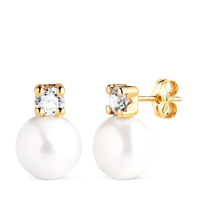 Pendientes en Oro 18k con 13 mm. tu y yo perla combinada circonita