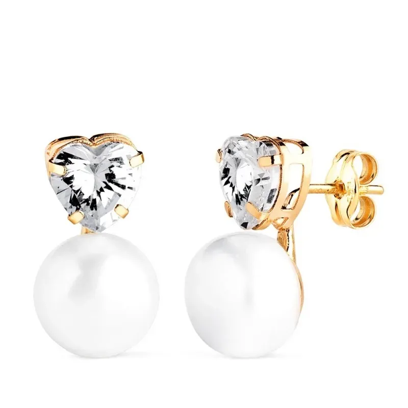 Pendientes en Oro 18k con 14.5 mm. tu y yo perla combinada circonita