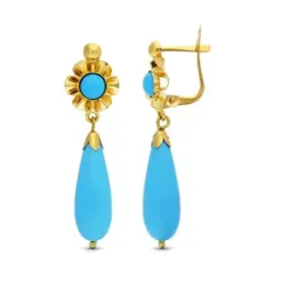 Pendientes Largos en Oro de 18k con lágrima colgante color turquesa