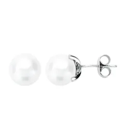 Pendientes en Oro Blanco de 18k con perla cultivada de 7 mm.
