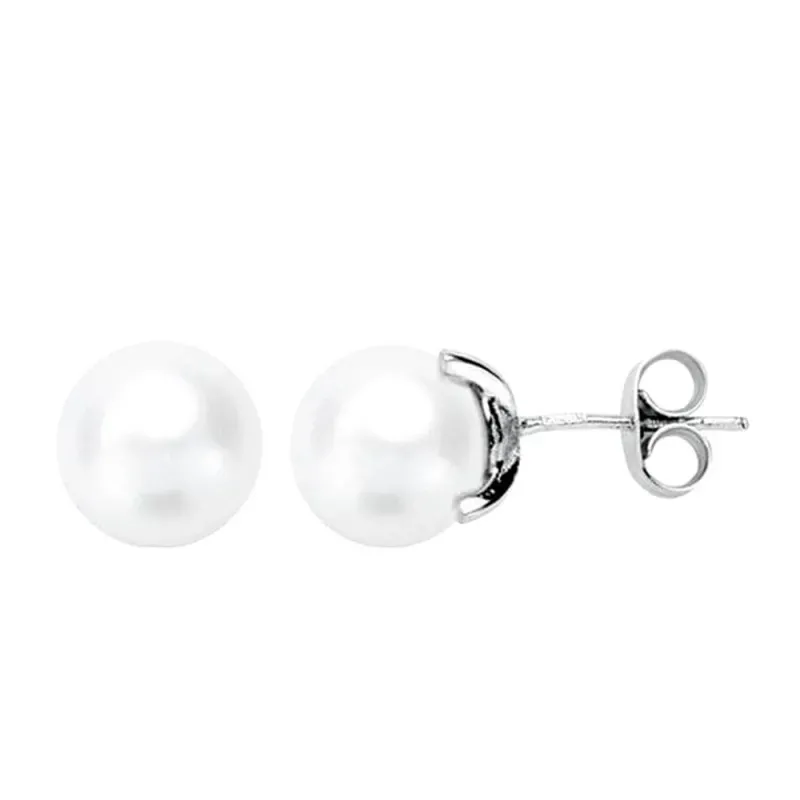 Pendientes en Oro Blanco de 18k con perla cultivada de 7 mm.