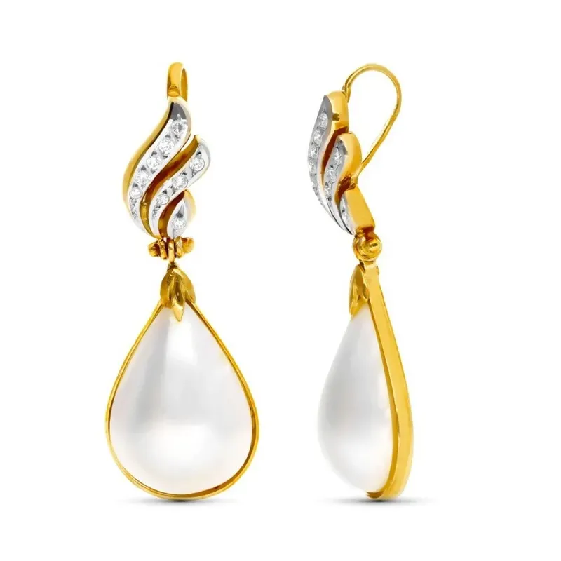 Pendientes en Oro 18k con perla forma pera combinada circonitas