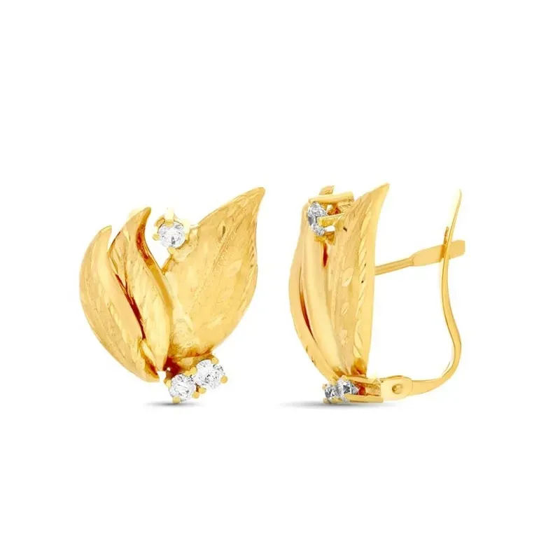 Pendientes en Oro de 18k con 19 mm. hojas lapidadas con detalles y ci