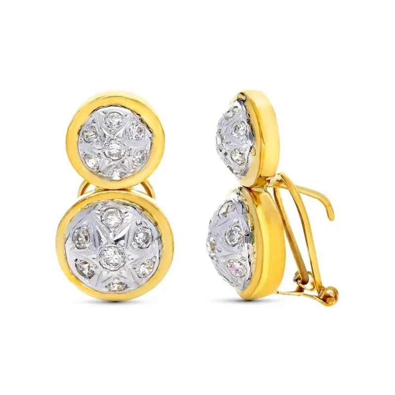 Pendientes en Oro Bicolor de 18k tu y yo con circonitas
