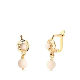 Pendientes Largos en Oro 18k con 15 mm. cubanas con piedras color mar