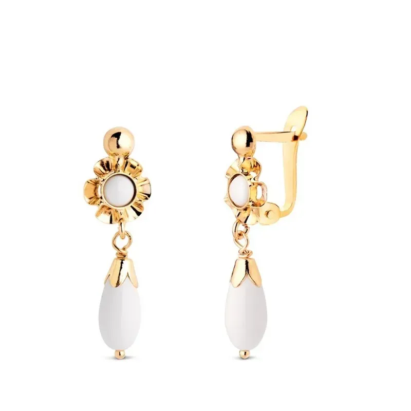 Pendientes Largos en Oro 18k de 22 mm. cubanas con piedra blanca en f