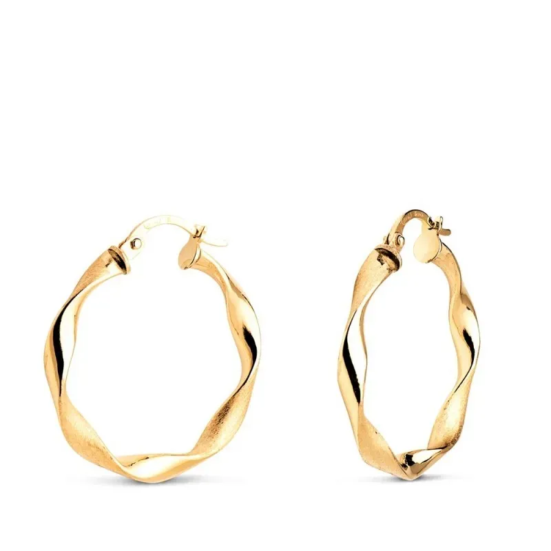 Aros Pendientes en Oro de 18k con 24 mm. reliados mate brillo con 3 m