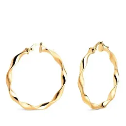 Aros Pendientes en Oro 18k de 30 mm. huecos reliados combinados mate