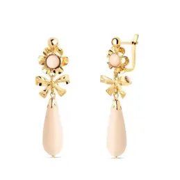 Pendientes Largos en Oro de 18k con 33 mm. con lazos y detalle piedra