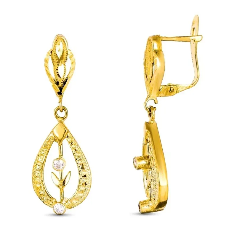 Pendientes Oro 18k cubanas con circonitas formas caladas
