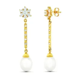Pendientes Largos en Oro de 18k con tres cuerpos cuajo de circonitas