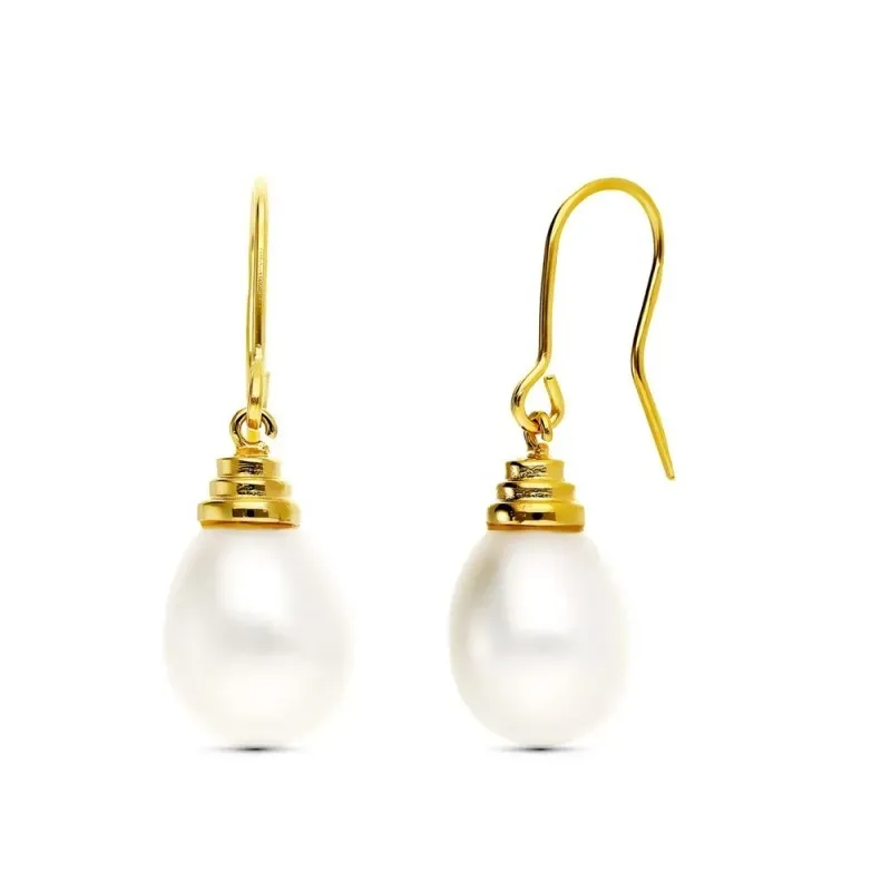 Pendientes Largos en Oro 18k de 32 mm. perla cultivada de 12 mm.