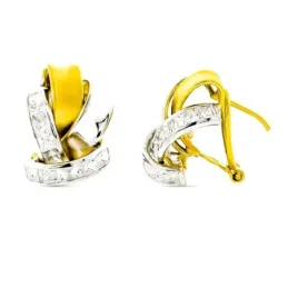 Pendientes Oro Bicolor 18k de 18 mm. con bandas lisas combinadas circ