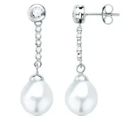 Pendientes Largos en Oro Blanco con 18k de 30 mm. perla combinada cha