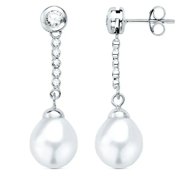 Pendientes Largos en Oro Blanco con 18k de 30 mm. perla combinada cha