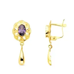 Pendientes en Oro 18k de 23 mm. cubanas con lazo combinadas circonita