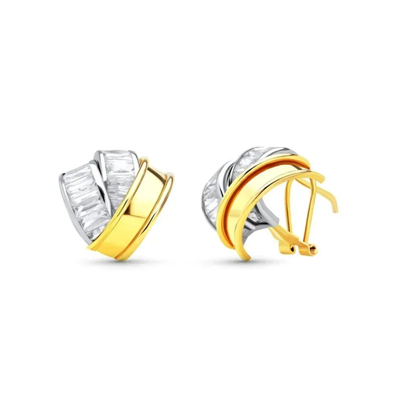 Pendientes en Oro Bicolor 18k de 16 mm. con bandas lisas combinadas c