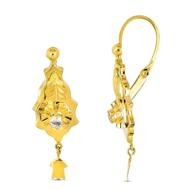 Pendientes Largos en Oro de 18k con 36 mm. cigarrón detalle circonita