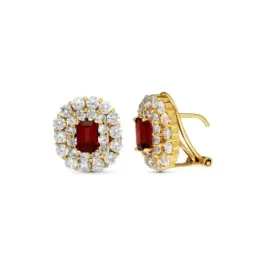 Pendientes en Oro 18k con 6 mm. piedra granate en el centro combinada