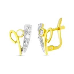 Pendientes en Oro Bicolor 18k con 11 mm. dos bandas con circonitas