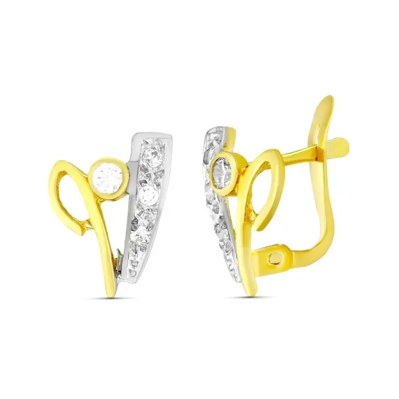 Pendientes en Oro Bicolor 18k con 11 mm. dos bandas con circonitas