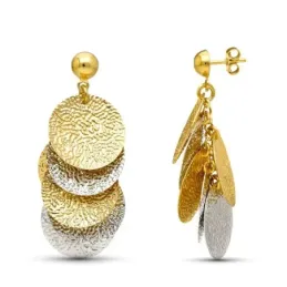 Pendientes en Oro Bicolor 18k círculos labrados